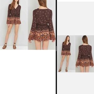 Ecote Helena Brown Floral Button Down Romper